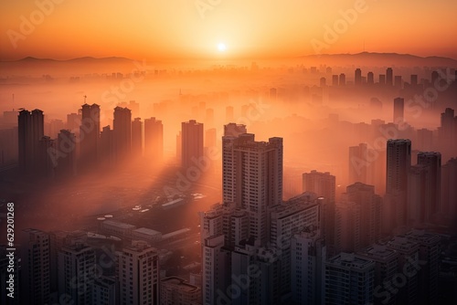 Abstract Blurred city Sunrise Sky Background with Dust  PM 2.5 and air pollution