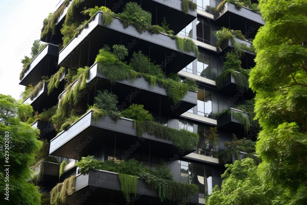 Ecological modern minimalistic black building. AI generated Ecological modern minimalistic black building. AI generated