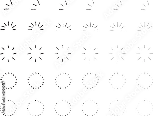 イラスト素材：手書き　シンプルなサンバースト・スターバースト・ベクター・太陽のシンボル