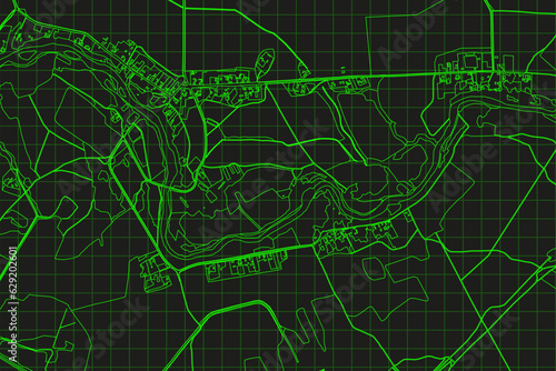 Abstract topographic map on radar screen. Vector retro green black background.