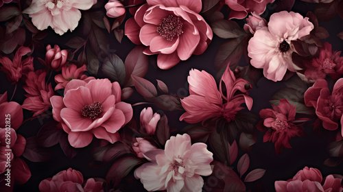 Floral background with pink peonies and chrysanthemums