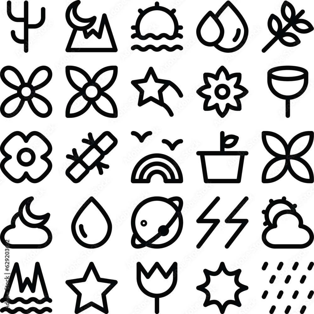 Pack of Foliage and Blossom Bold Line Icons
