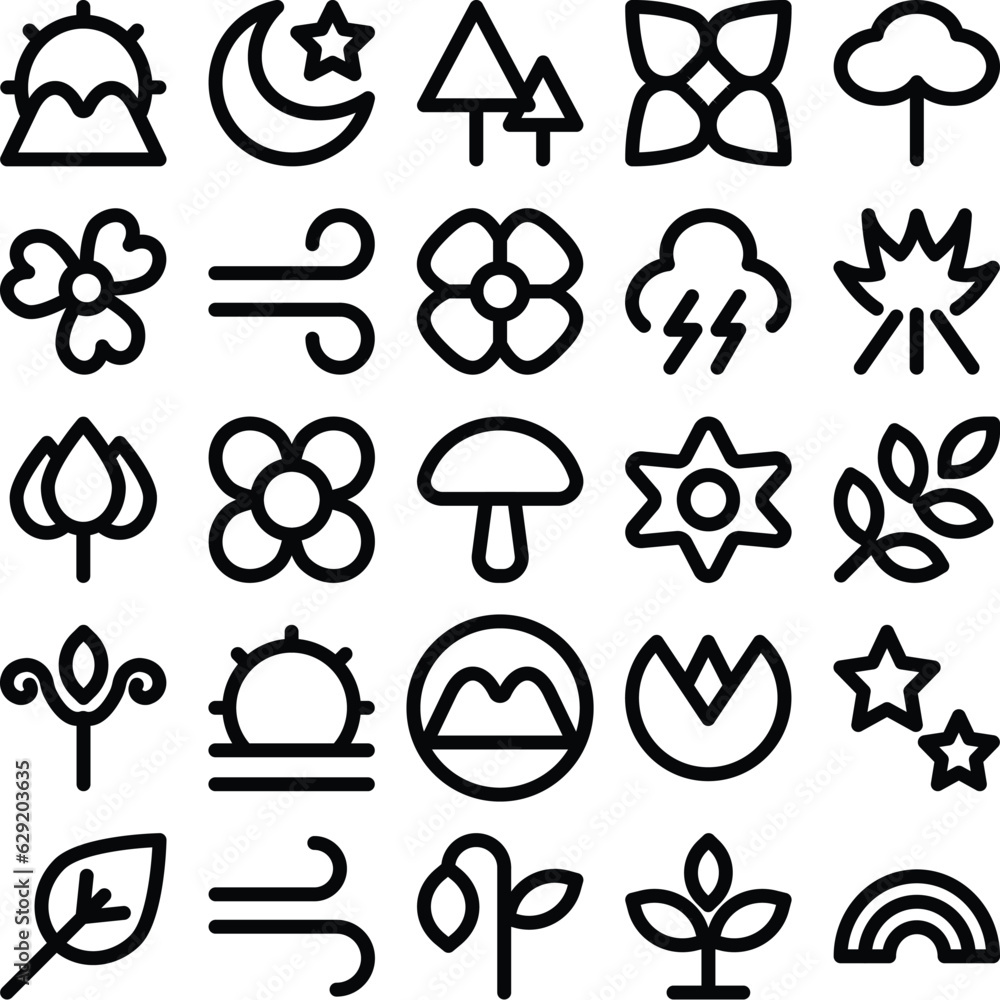 Pack of Nature and Blossom Bold Line Icons

