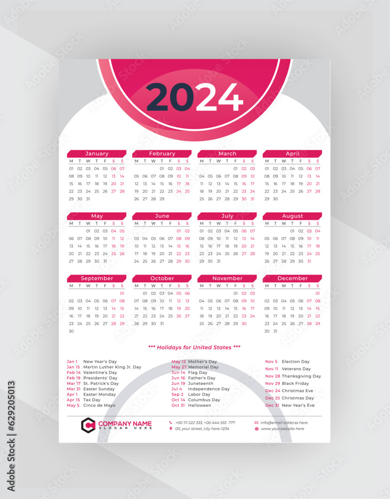 2024 Calendar Calendar Design Wall Calendar one page Wall Calender 2024 Calendar Calendar Design Wall Calendar one page Wall Calender