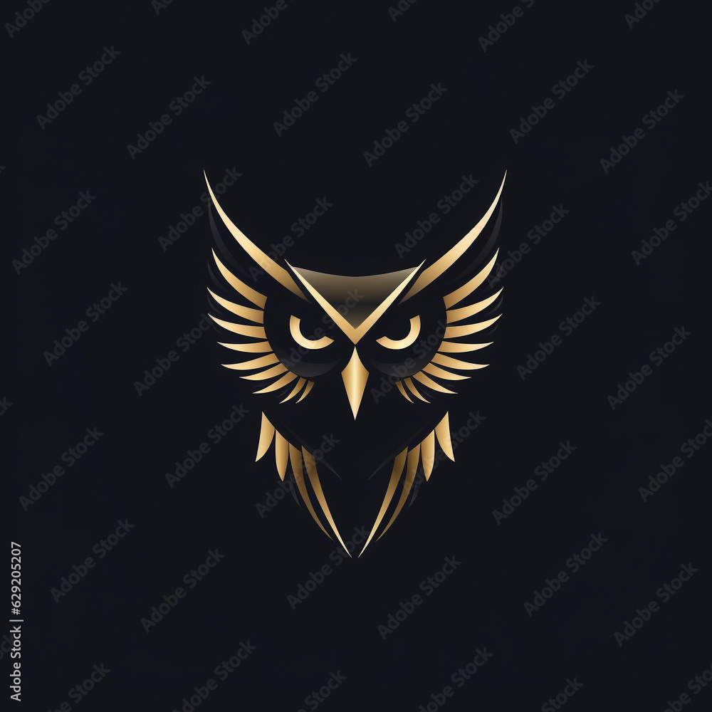 Fototapeta premium Black and gold logo design featuring an owl