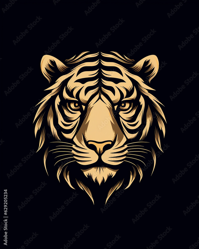 Black and gold logo design featuring a tiger