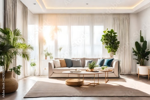 interior of white walled living room with Sofa generated by AI tool