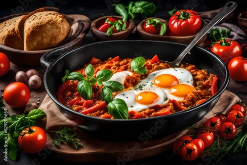 pisto with egg and vegetables in bowl generated by AI tool