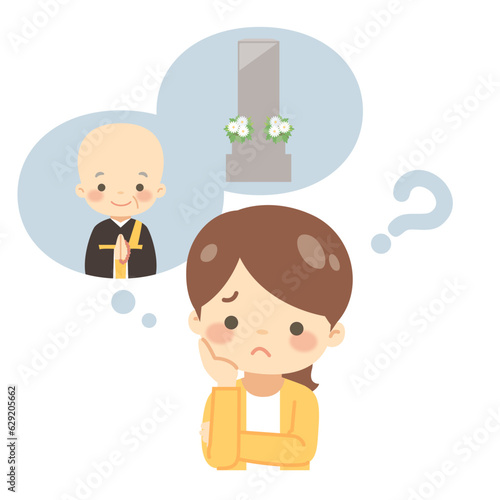 お墓について悩む女性のイラスト