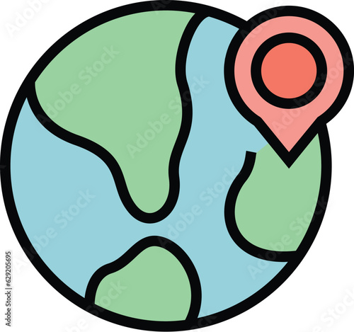 Global location icon outline vector. Gps map. Pin pictogram color flat