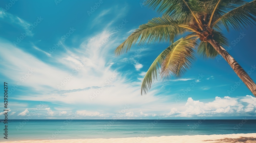 Palm tree on beach next to ocean or to the sea. Palm tree on beach next to ocean or to the sea.
