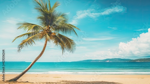 Palm tree on beach next to ocean or to the sea. © Sebastian Studio