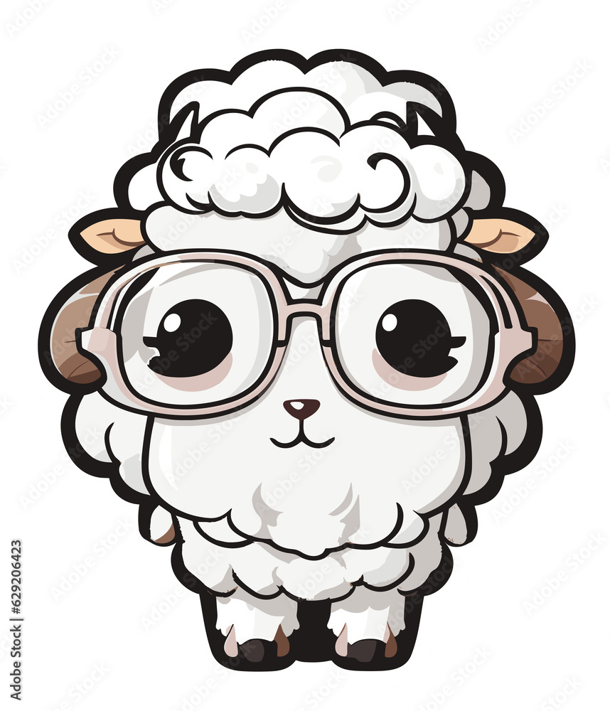 Cute Sheep with glasses sticker illustration (Generative AI) Cute Sheep with glasses sticker illustration (Generative AI)