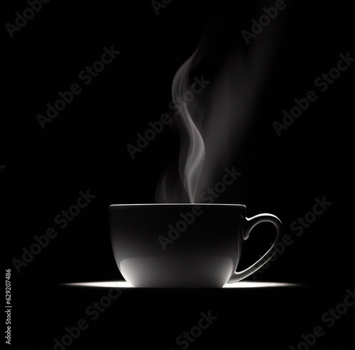 cup of coffee ( or tea ) with steam on a dark background