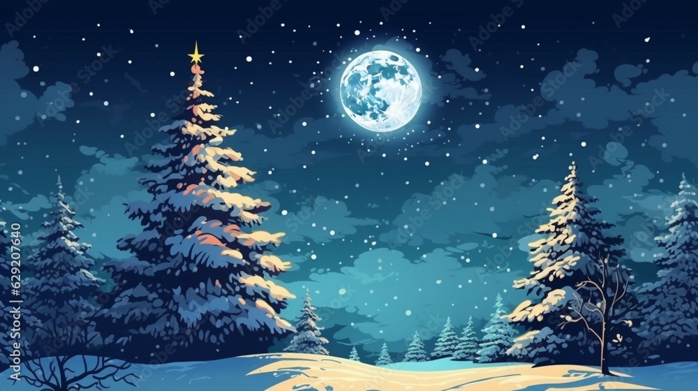 Vector image of decorated christmas tree and snow cove.Generative AI.