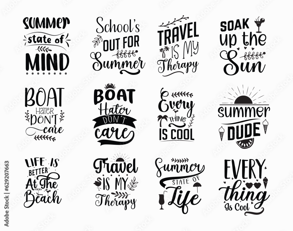 Summer SVG Bundle, T-shirt Design , Summer typography t shirt design vector ,Summer Bundle SVG Cut File, Beach Life SVG, Sweet Summertime Quote Design, Summer SVG design, White background