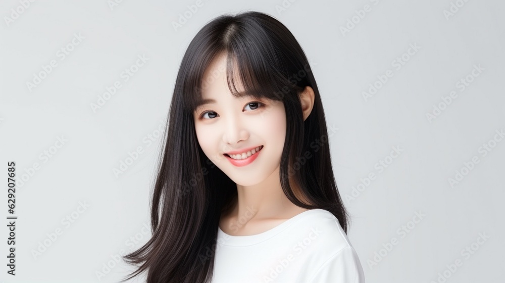 Young Asian beauty woman curly long hair with korean makeup style. Facial treatment, Cosmetology, plastic surgery Young Asian beauty woman curly long hair with korean makeup style. Facial treatment, Cosmetology, plastic surgery