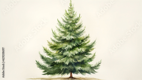 Watercolour Green Christmas Fir Tree Illustration Isolated White Background