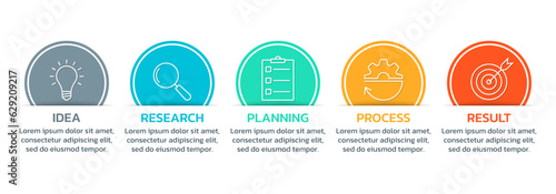 5 step infographic template. Process diagram, business presentation with modern icons and arrows. Timeline info graphic design. Five option flow chart, layout concept. Vector illustration.