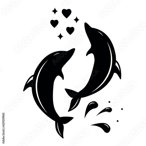 Two silhouettes of a Dolphin on a background of patterns, isolated vector icon