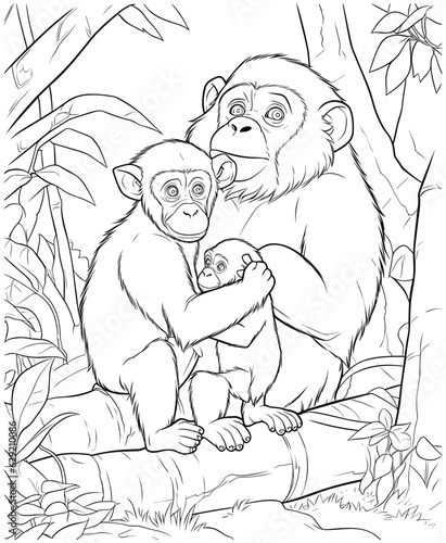 mother and baby chimpanzee coloring page