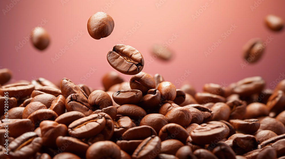Coffee beans in the air, beautiful background, studio lighting. Coffee beans in the air, beautiful background, studio lighting.