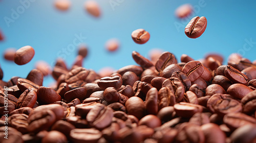 Coffee beans in the air  beautiful background  studio lighting.