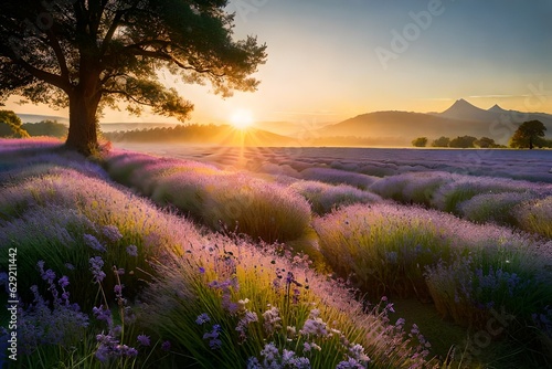 lavender field at sunset generated ai