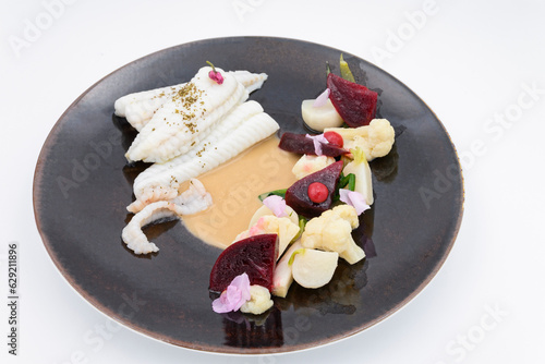 Obraz na płótnie Filet de lieu jaune et légumes w salonie