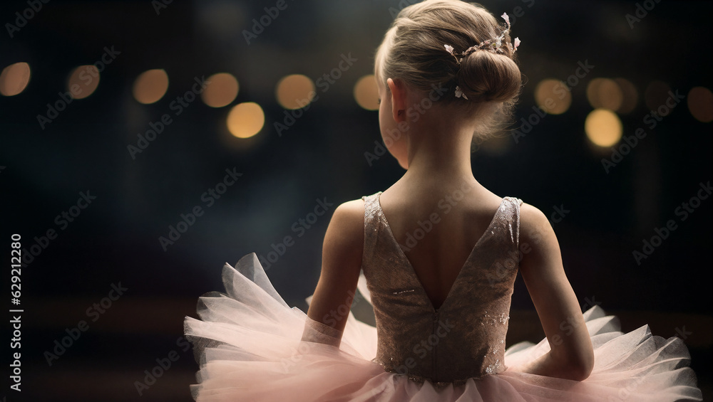 ballerina in the dark of the stage. Generative AI - obrazy, fototapety, plakaty 