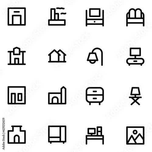 Set of Home Interior Bold Line Icons

