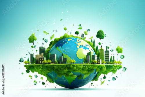 Environmental technology concept. Abstract illustration. Sustainable development goals. SDGs. Green Earth in concept of Saving the environment, and environmentally sustainable. Environment World Earth