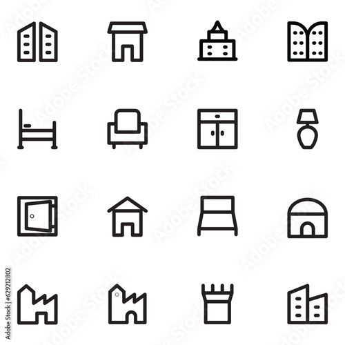 Pack of Architectures and Interior Bold Line Icons