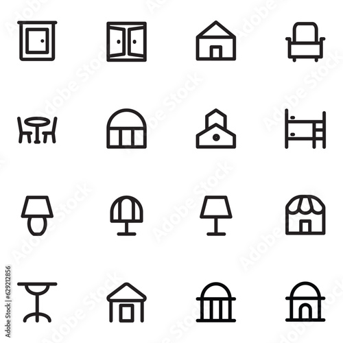 Commercial Buildings and Furniture Bold Line Icons