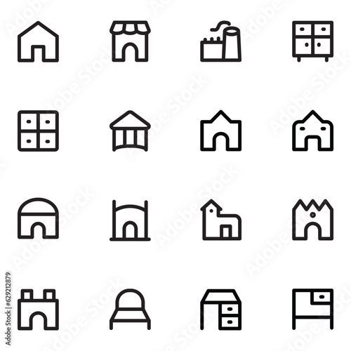 Residence and Furniture Bold Line Icons