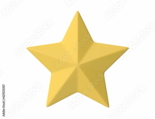 3D render of a bright yellow star on the white background