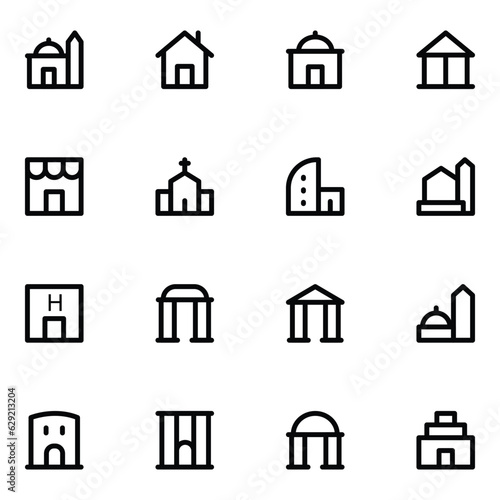 Bold Line Buildings Vector Icons