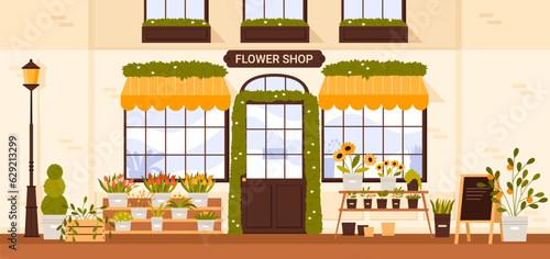 Fotografia Flower shop facade vector illustration