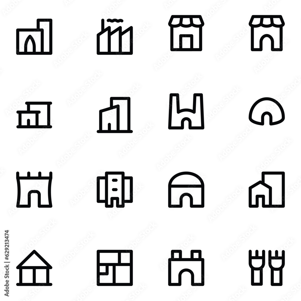 Bold Line Buildings and Construction Vector Icons
Bold Line Buildings and Construction Vector Icons