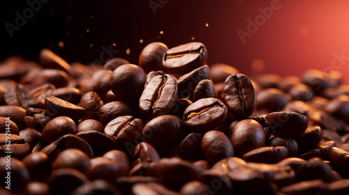 Coffee beans in the air, beautiful background, studio lighting. © ArturSniezhyn