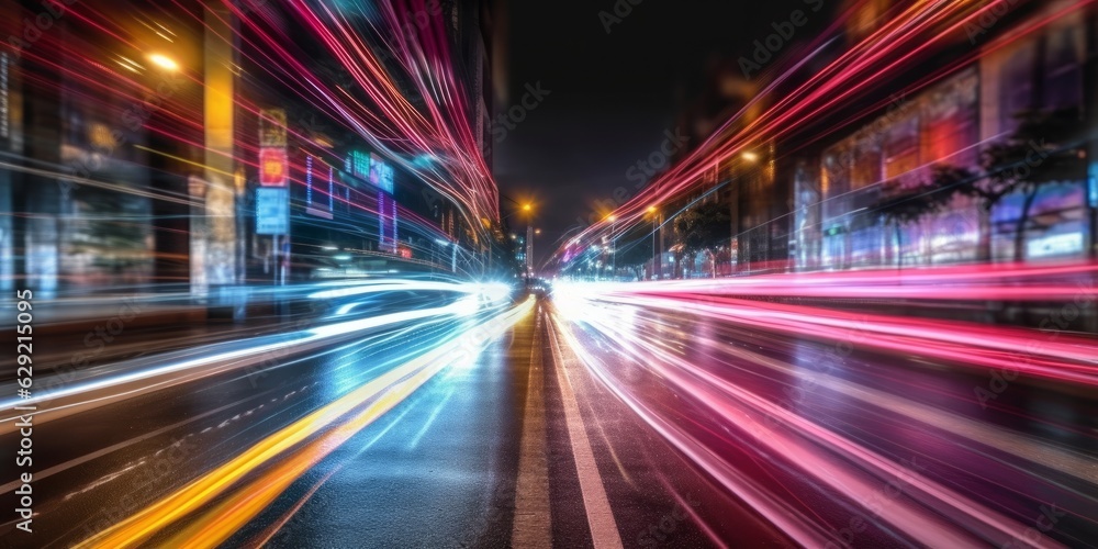 Fototapeta premium Abstract speed motion on the road at night with motion blur background