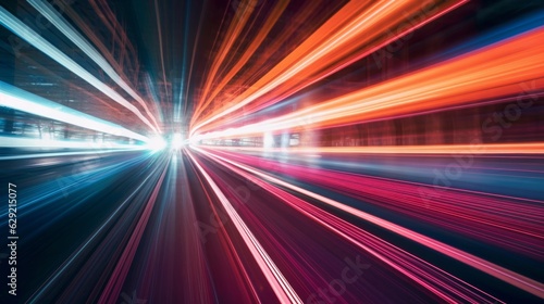 Moving car with fast speed motion in modern city at night, abstract background