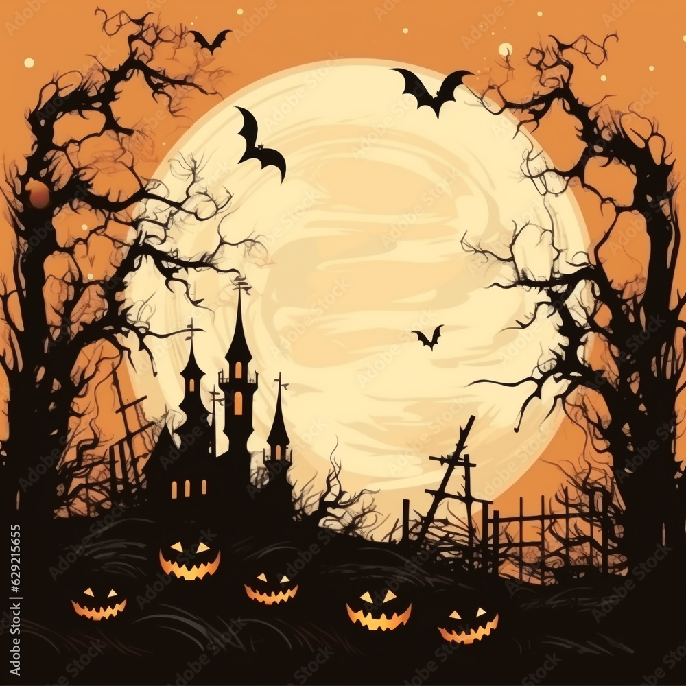 Cute Halloween card with copy space for your design. Halloween background. Illustration. Generative AI