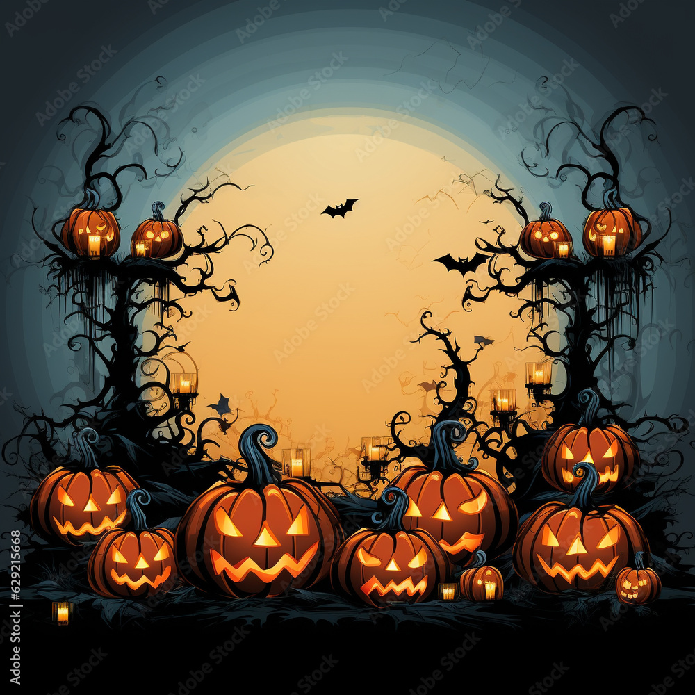 Cute Halloween card with copy space for your design. Halloween background. Illustration. Generative AI Cute Halloween card with copy space for your design. Halloween background. Illustration. Generative AI
