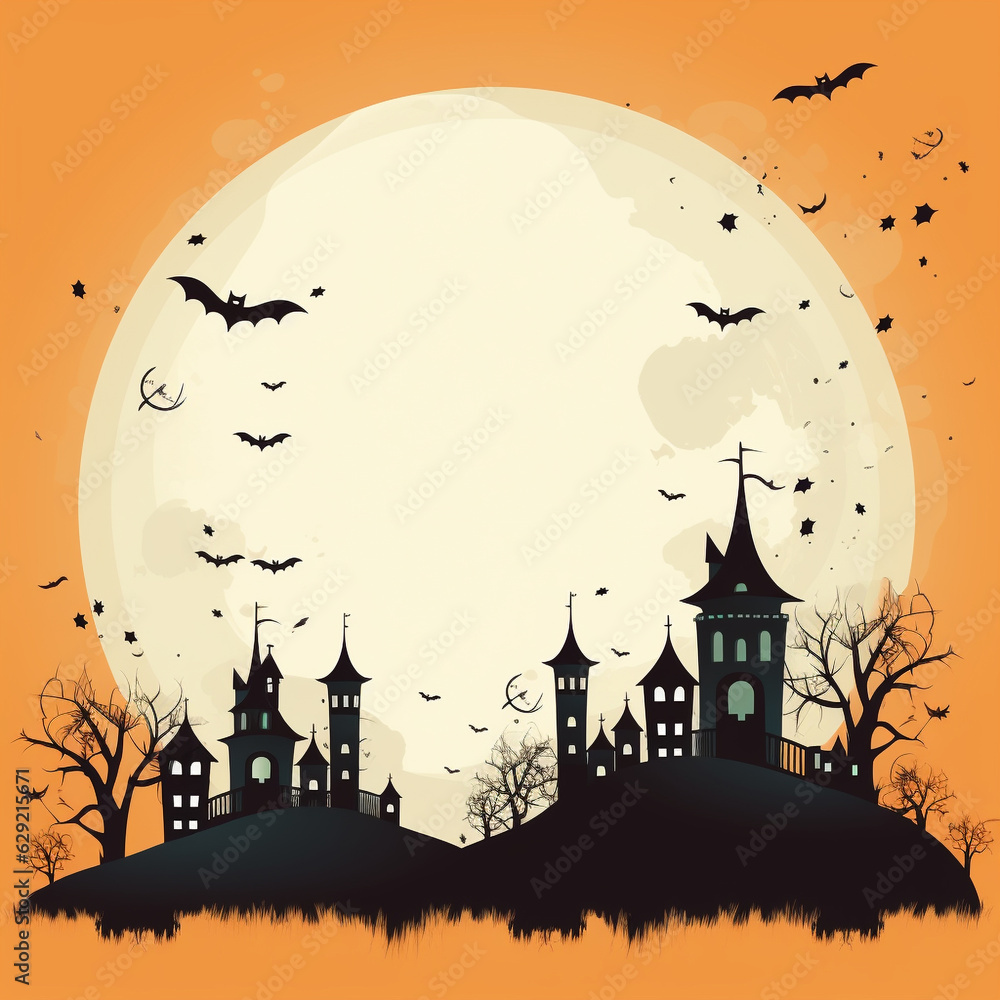 Cute Halloween card with copy space for your design. Halloween background. Illustration. Generative AI