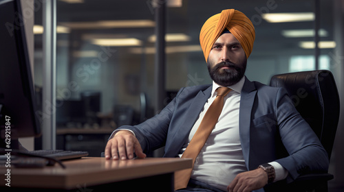 Male businessman in a turban sitting in the office photo