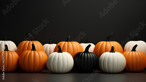 halloween background with orange, white and black pumpkins