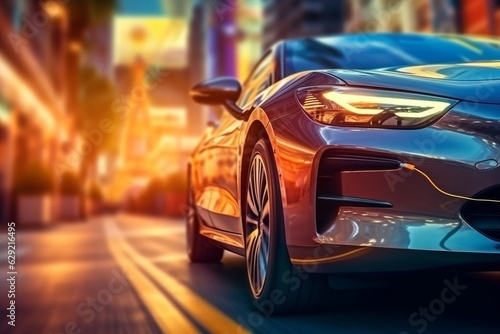 Car on the road in the city at sunset. 3d rendering © Angus.YW