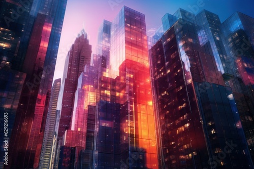 Double exposure of modern skyscrapers at sunset. Business concept. © Angus.YW