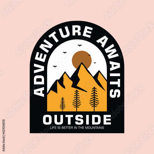 Mountain illustration, outdoor adventure . Vector graphic for t shirt and other uses.